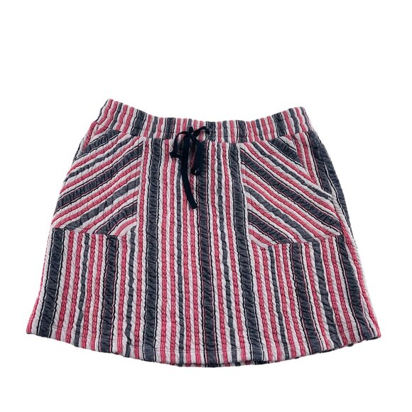 Caslon Striped Cotton Skirt With Pockets Elastic Waist Size Medium Blue Red - Picture 1 of 5
